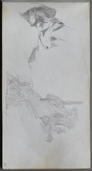 Skissebok, side 27: Detaljstudie for "On a Terrace" og Landscape Study