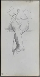Skissebok, side 37: Figurstudie, ben i kors.