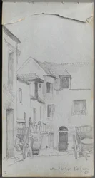 Skissebok, side 39: Gatescene.