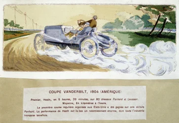 Racing: Vanderbilt Cup i 1904 - tegning av Ernest Montaut (1878-1909).
