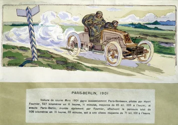 Paris - Berlin-løpet i 1901, tegning av Ernest Montaut (1878-1909).