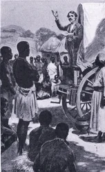 Preaching to the Makololo: Livingstone, illustrasjon fra Cassells Romance of Famous Lives, ca. 1940