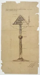 Design for Ebony talerstol innlagt med bein og sølv for St. Andrews Church, Roker 1906 (penn og blekk på papir)