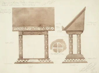 Design for lesepult i brunt ibenholt, innlagt med sølv og perlemor, ca. 1905-15 (wc med blyant på papir)