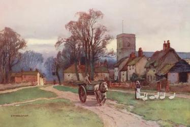 Themsen: Sutton Courtney Village (fargelitografi)