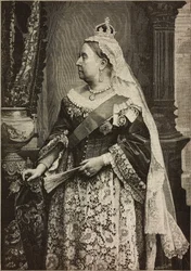 Hennes Majestet dronning Victoria ved feiringen av 50-årsdagen for hennes kroning, stikk av Ernesto Mancastroppa etter et fotografi av Walery, fra L