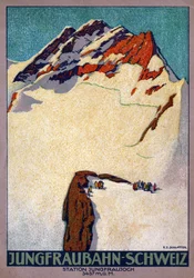 Jungfraujoch, toppen i de sveitsiske alpene. ca. 1920–30 (illustrasjon)