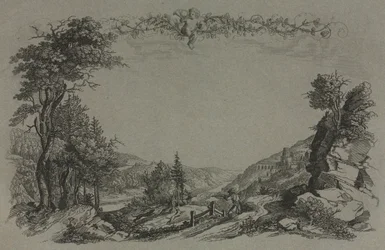 Seks utsikt over Heidelberg slott: Forside, jaktscene, 1820.