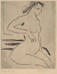 Kvinne naken sittende, 1909.