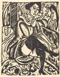 Kvinne som binder skoen sin Frau, Schuh Zuknopfend, 1912.
