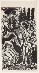 Badende i steiner. 1921