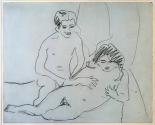 Par - Et nakent par som ligger på en seng - Tegning av Ernst Ludwig Kirchner (1880-1938), New York, Museum of Modern Art
