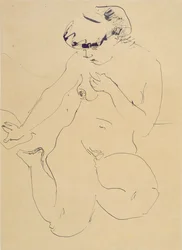 Crouching Naken (penn og pensel på papir)