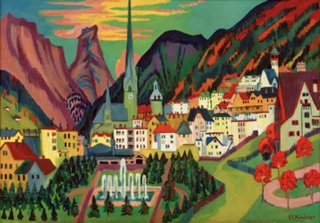Davos med kirke. Davos om sommeren
