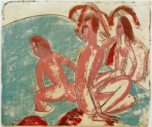 E.L. Kirchner, tre badende på steiner