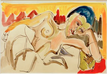 E.L. Kirchner, liggende kvinne med blottet overkropp