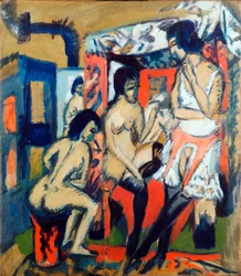 Naken kvinner i et atelier