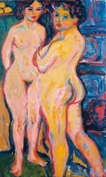 "Nudes Standing by Stove" (Nudes Standing by Stove) Maleri av Ernst Ludwig Kirchner (1880-1938) - 1908 - Olje på lerret Dim 150x95 cm Dresden State Art Collections Dresden