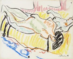 Elskende par i atelieret, to nakne, 1908-1909