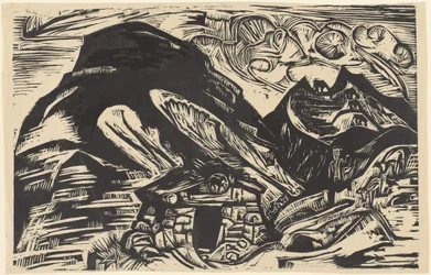 Fjell med en fjellhytte