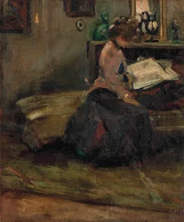 Lesende dame (olje på lerret)