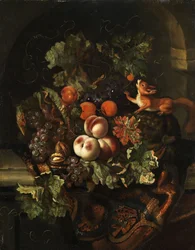 Stilleben med frukt og ekorn