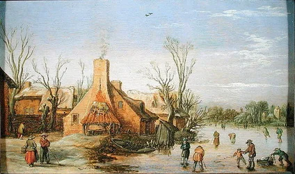 A Village in Winter, 1623 (olje på panel)