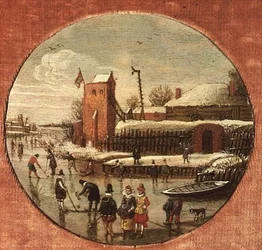 Vinterlandskap med skatere (panel)