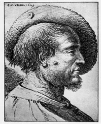 Studie av et mannlig hode, 1600-tallet.