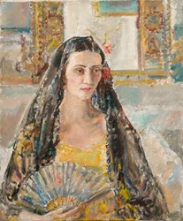 Dame med vifte, utstilling 1926 (olje på lerret)