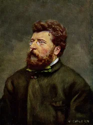 Musikk. Den franske komponisten Georges Bizet. Illustrasjon av Georges Bizet, Østerrike, ca. 1900 (postkort)