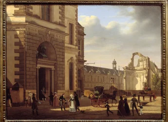 Inngang til Louvre-museet og ruinene av Saint Louis du Louvre. Utsikt over Paris. Maleri av Etienne Bouhot (1780-1862)