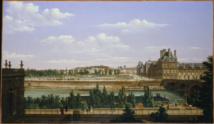Tuileriene-hagen og palasset, sett fra Quai d#39;Orsay, i 1813 (olje på lerret)