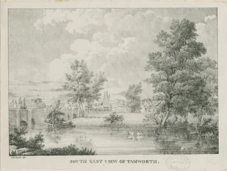 Tamworth - Fjernsyn fra sør: litografi, nd [1796-1865]