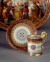 Serveringskopp og tallerken i porselen laget av sjokolade. Realisert av Etienne Charles Leguay (1762-1846) 1835 Sevres, porselensfabrikk