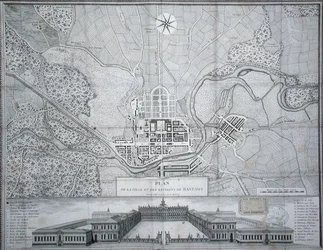 Kart over byen Rastadt, dens omgivelser og Schloss (gravering)