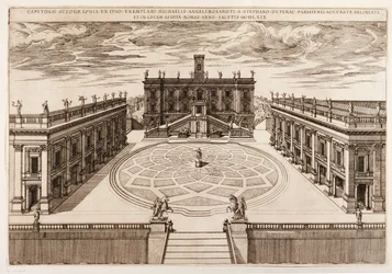 Etsning etter Michelangelos design for Capitol-plassen i Roma, Italia