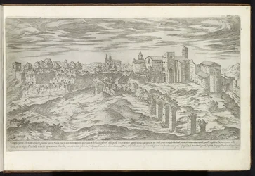 Monte Celio te Rome Bouwwerken uit de oudheid (serietittel) Restene av det gamle Roma samlet og portrettert i perspektiv av Stefano Du Perac Parisino (serietittel på objekt)