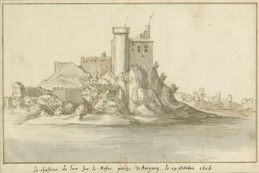Slottet L#39;aire sur le Rosne nær Avignon 17. oktober 1616  Utsikt over slottet Lair ved Rône  nær Avignon, 17. oktober 1616 - Crop