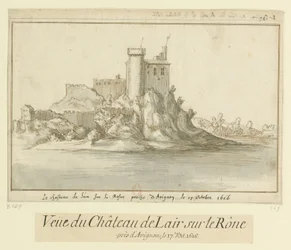 Slottet L#39;aire sur le Rosne nær Avignon 17. oktober 1616  Utsikt over slottet Lair ved Rône  nær Avignon, 17. oktober 1616
