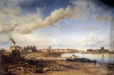 Byen Chalons sur Saone (Chalons-sur-Saone). Maleri av Etienne Raffort (1802-1895)