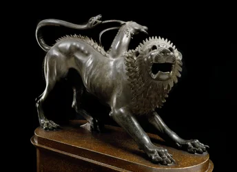 Etruskisk kunst: Kimæren fra Arezzo såret av Bellerofon - Bronseskulptur, 400-350 f.Kr. - Det arkeologiske museet i Firenze - Høyde 65 cm