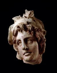 Etruskisk sivilisasjon: feminint overhode for Amazonas. 2. århundre f.Kr. Fra Arezzo Dim. 18 cm Arezzo, Museo Archeologico G.Clinio Mecenate, inv. 87674