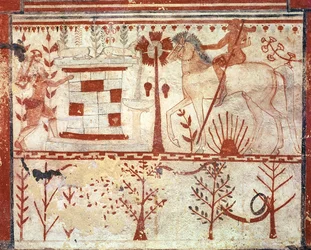 Bakholdet til den trojanske prins Troilus av Achilles, fra oksenes grav (Tomba del Tori) ca. 540 f.Kr. (fresco)