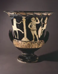 krater (stor vase) av Painter of London. Rødfigur keramikk fra Gualdo Tadino (Umbria). Etruskisk sivilisasjon, 4. århundre f.Kr.
