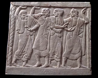 Dansescene, lavrelieff av marmorgravstein