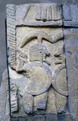Etruskisk kriger på en sarkofag i Nasjonalmuseet i Tarquinia.