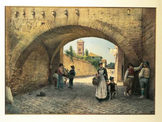 Italia, Roma, Tolomei-buen av Ettore Roesler Franz, akvarell