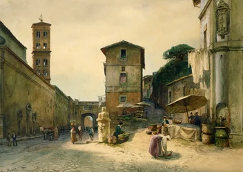 Via dei Penitenzieri i Roma, av Ettore Roesler Franz (1845-1907), fra serien Roma sparita (Det forsvunne Roma)