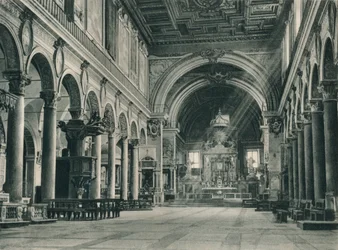 Interiør av basilikaen Santa Maria i Ara Coeli på Capitoline Hill, Roma, Italia, 1927